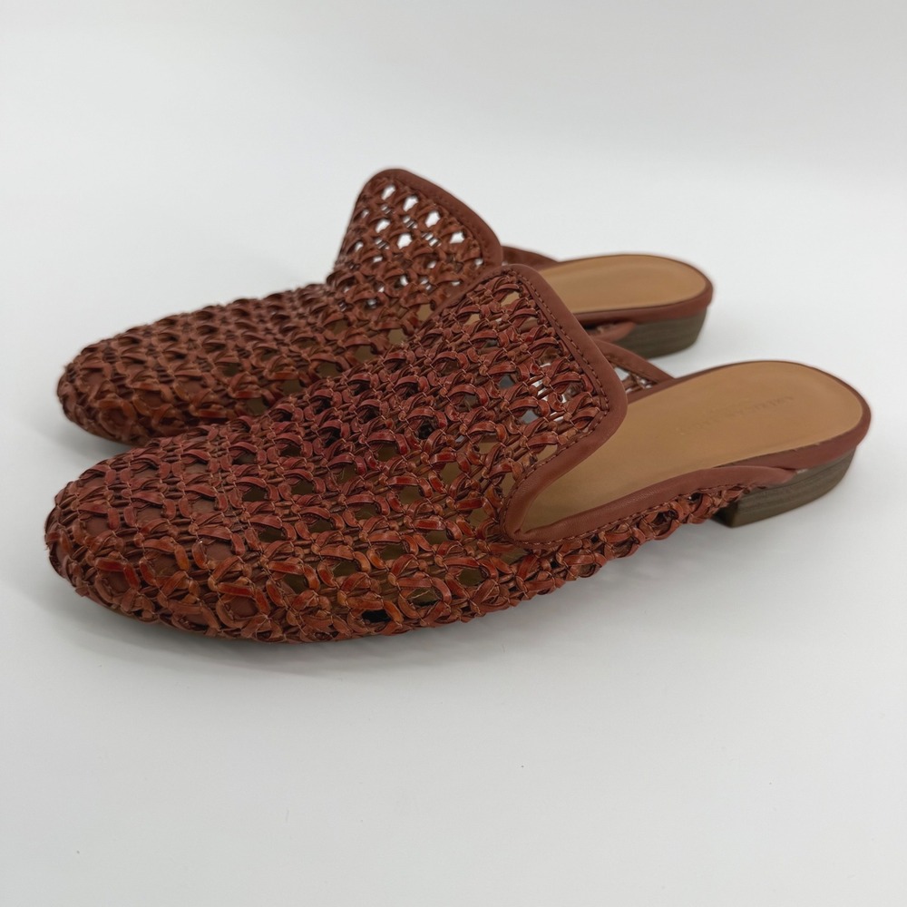 American Eagle‎ Cognac Brown Woven Leather Mule Slides Womens Size 7 Pointed Toe